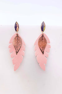 Into You Double Leaf Drop Earrings- Pink