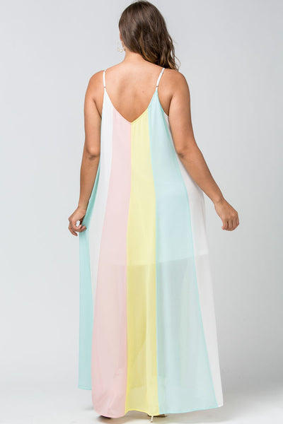 Spring Goddess Striped Pastel Maxi Dress