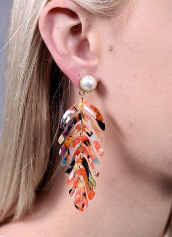 Hit Refresh Resin Leaf Pearl Earrings-Multi