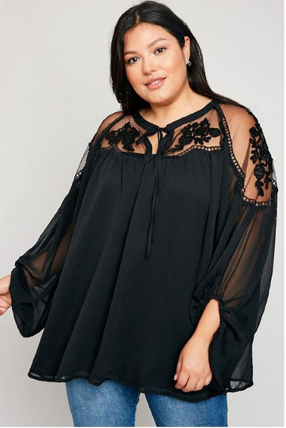 Stole Your Heart Black Lace Peasant Top