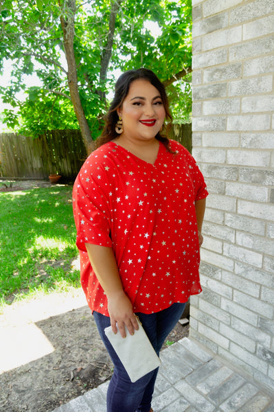 Stars On The Water Red Print Tunic Top