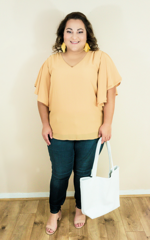 Dinner For Two Chiffon Shift Top-Mustard